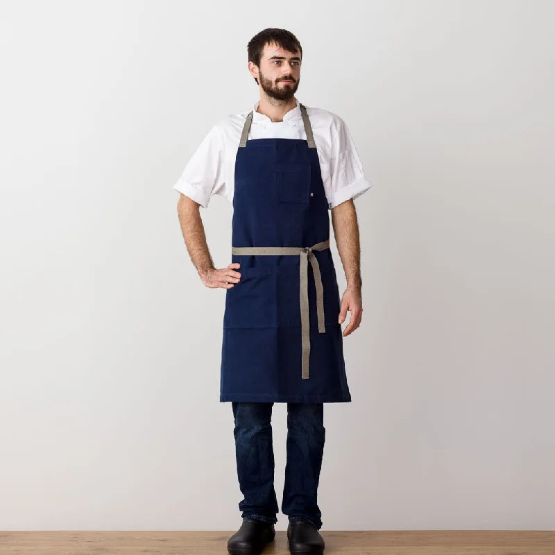 Classic Chef Apron, Navy with Tan Straps, Men or Women