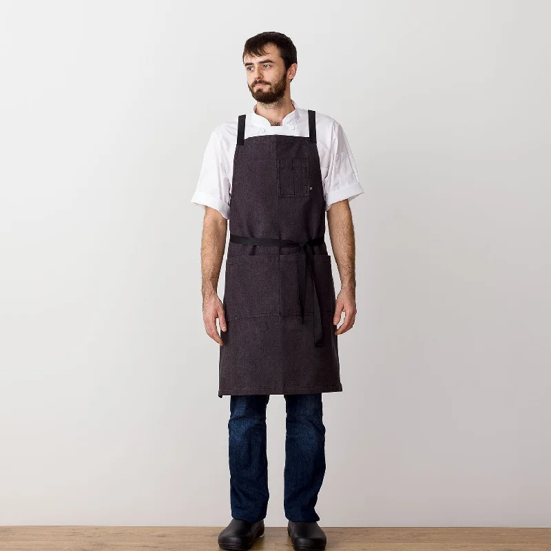 Cross Back Chef Apron, Charcoal with Black Straps, Men and Women