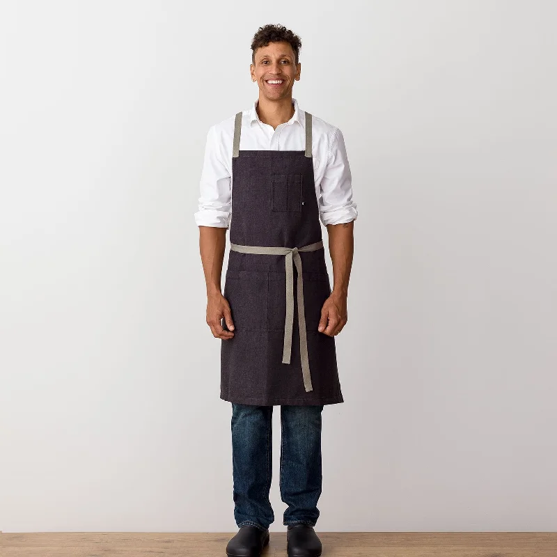 Cross Back Chef Apron, Charcoal with Tan Straps, Men and Women