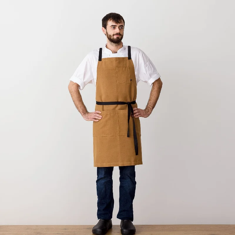 Cross Back Chef Apron, Ochre with Black Straps, Men and Women