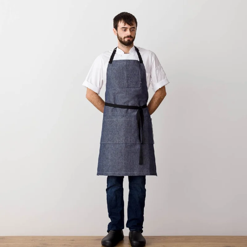 Classic Chef Apron, Blue Denim with Black Straps, Men or Women