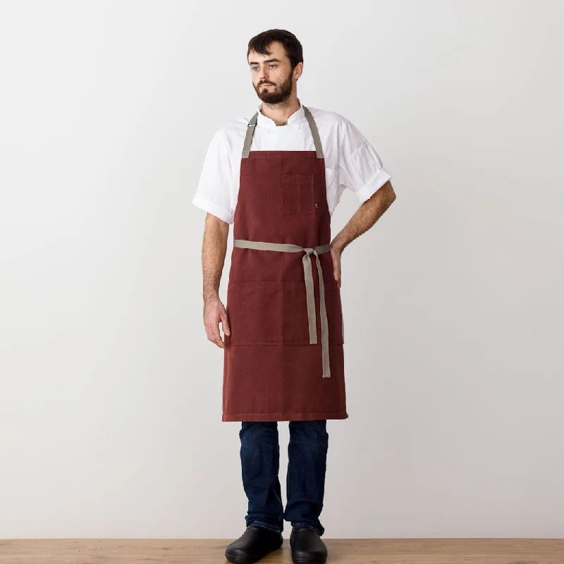 Classic Chef Apron, Maroon with Tan Straps, Men or Women