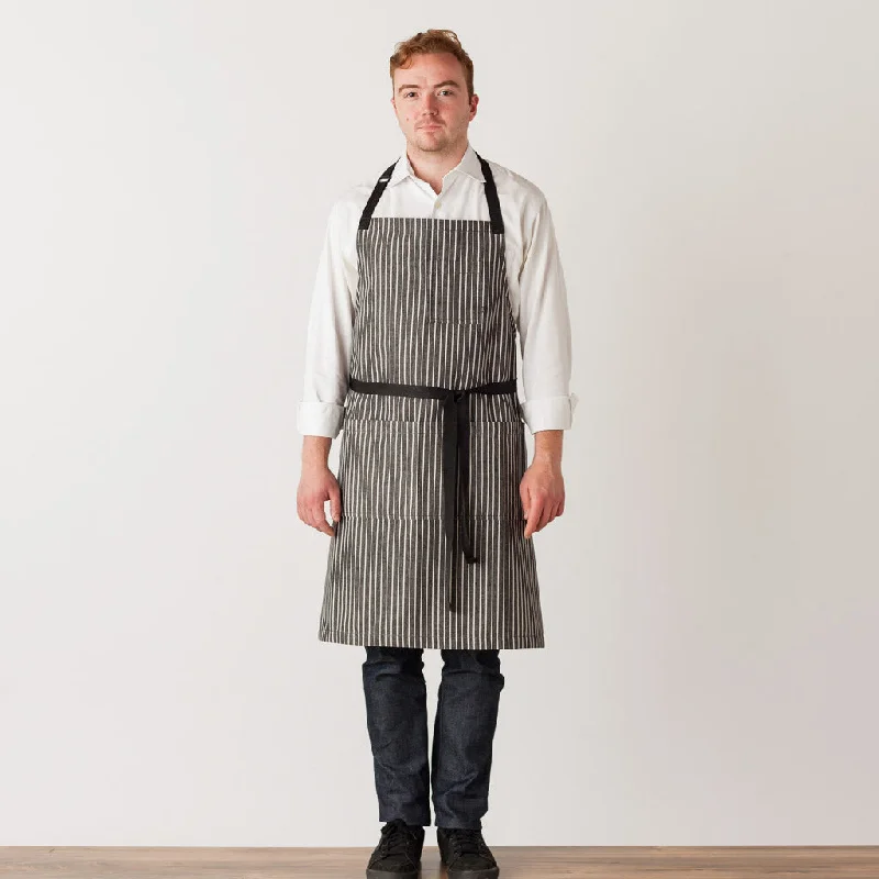 Classic Chef Apron, Charcoal Black and White Stripes, Men or Women