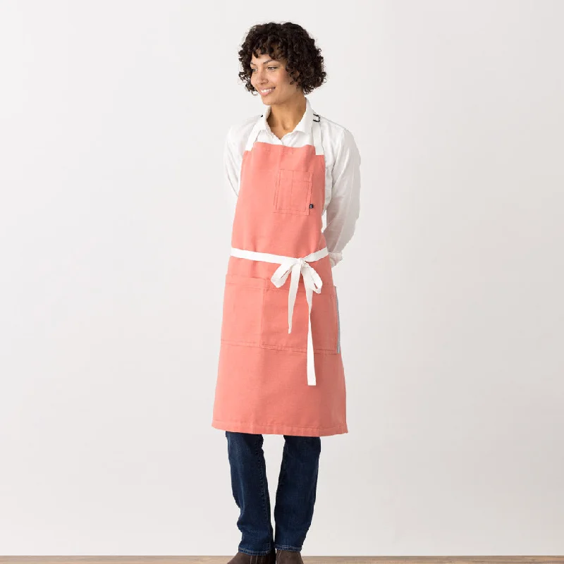 Classic Chef Apron, Coral Pink with White Straps, Men or Women