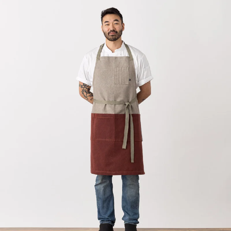 Classic Chef Apron, 2-Tone, Tan and Maroon, Men or Women