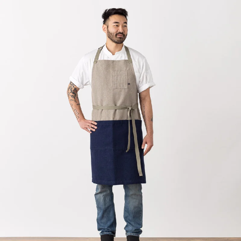 Classic Chef Apron, 2-Tone, Tan and Navy, Men or Women