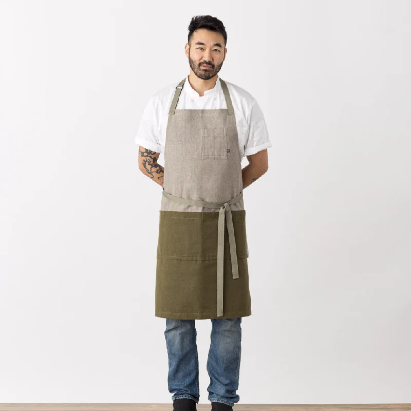 Classic Chef Apron, 2-Tone, Tan and Olive, Men or Women