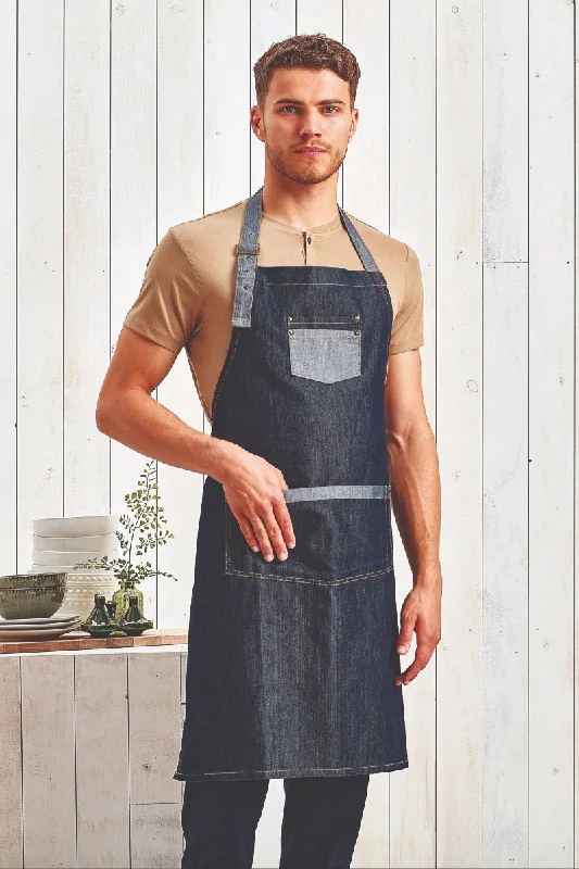 Contrast Denim Bib Adjustable Apron (2 Pocket)