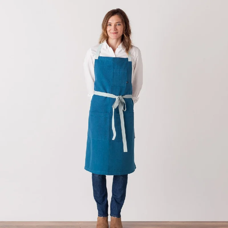 Cross Back Chef Apron, Seaside Blue with Ice Straps, Men or Women