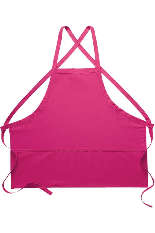 Hot Pink Deluxe Criss Cross Bib Apron (3 Pockets)