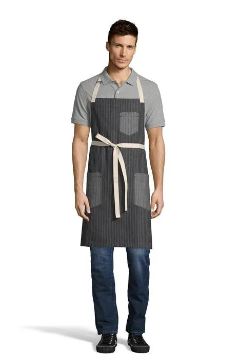 Pinstripe Denim / Natural Rebel Bib Apron (3 Pocket)