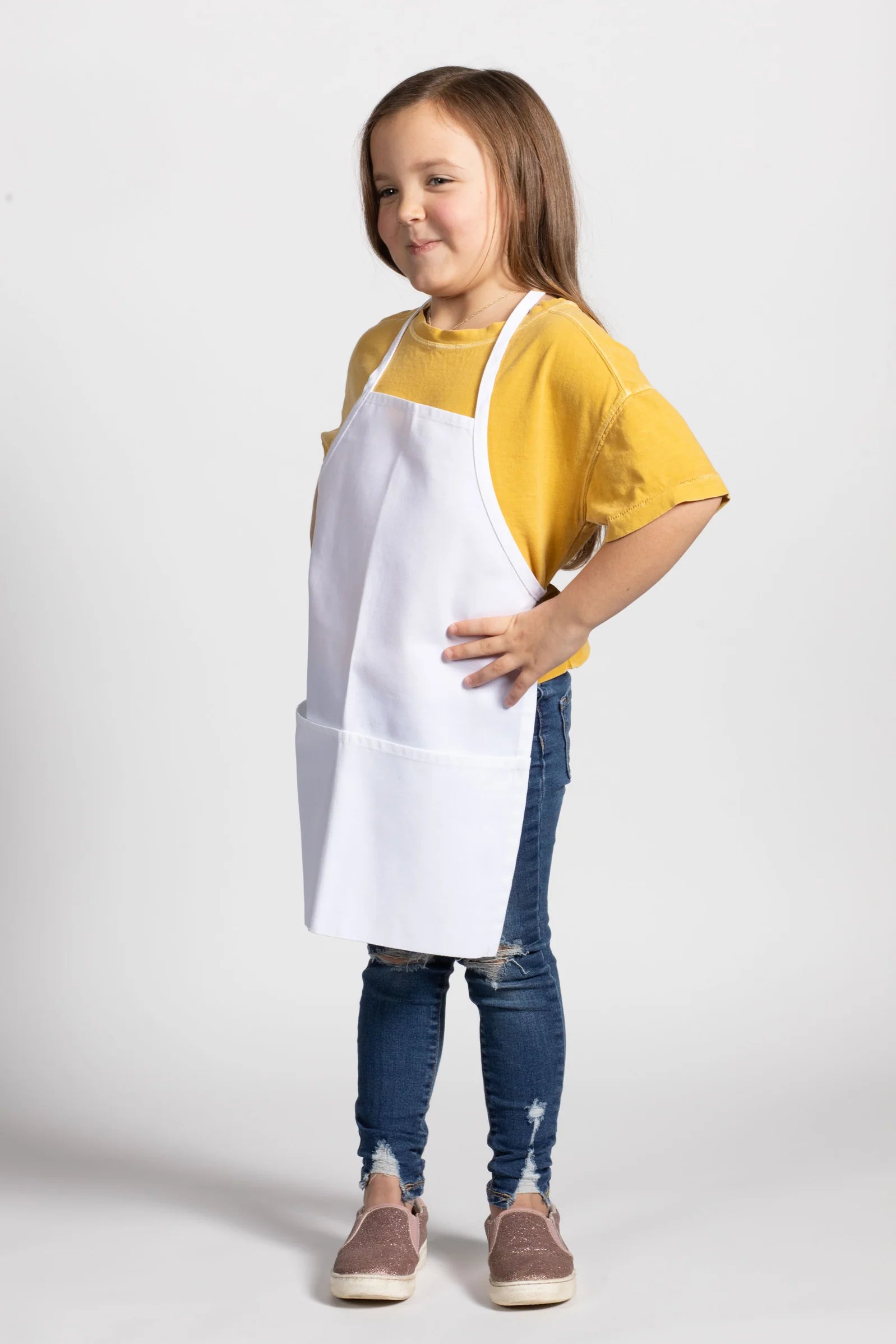 White Kids Bib Apron (2 Pockets)