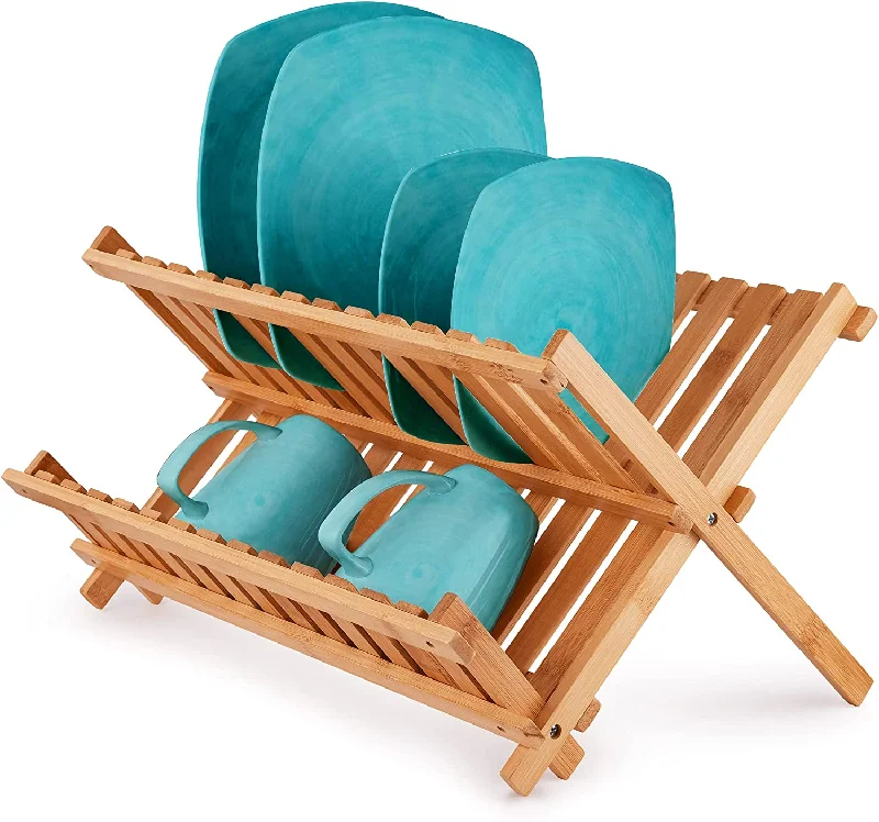 2-Tier Bamboo Collapsible Dish Drying Rack