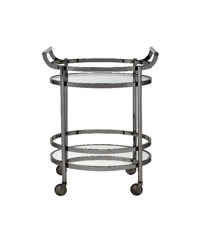 27" X 19" X 34" Clear Glass And Black Nickel Serving Cart