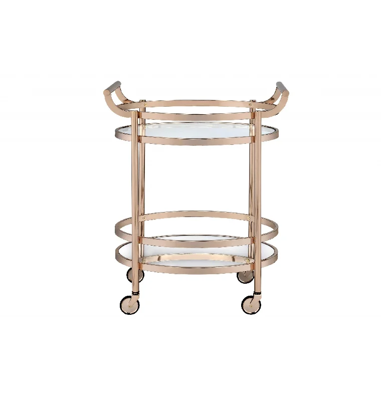 27" X 19" X 34" Clear Glass And Rose Gold Serving Cart