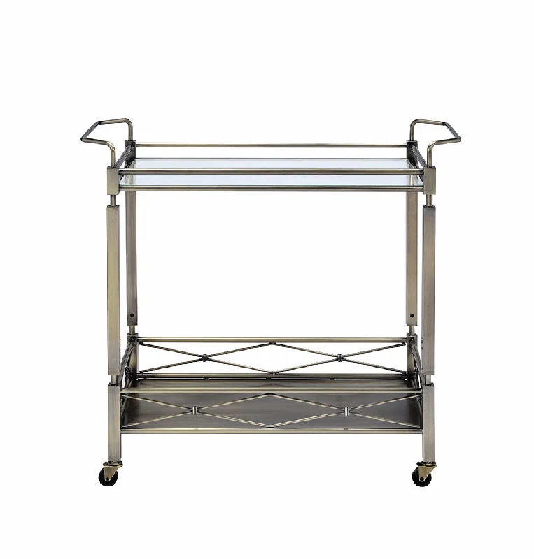 32" X 16" X 30" Antique Brass Metal Serving Cart