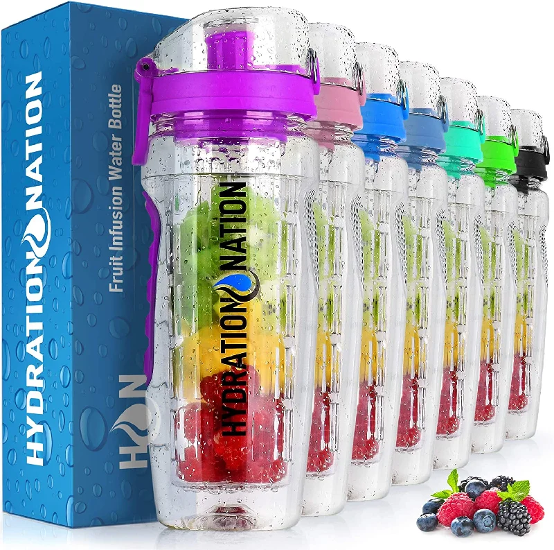 34oz Fruit Infuser Water Bottle - BPA Free Dual Non-Slip Grip and Flip Lid