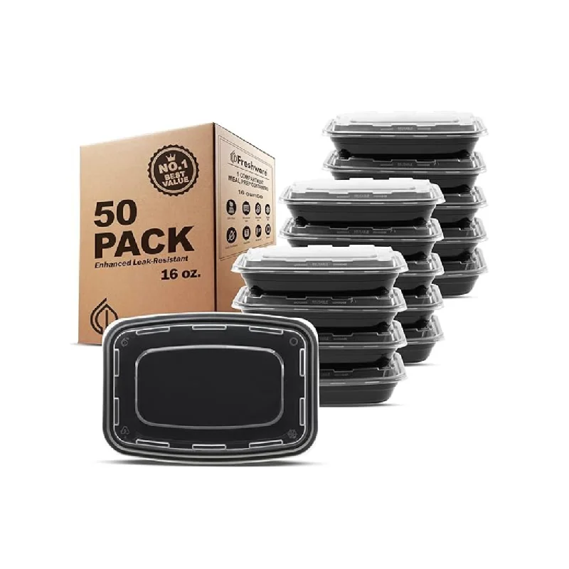 50-Pack Freshware Meal Prep 1 Compartment Food Storage Containers