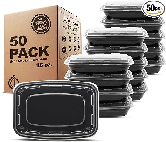 50-Pack Freshware Meal Prep 1 Compartment Food Storage Containers