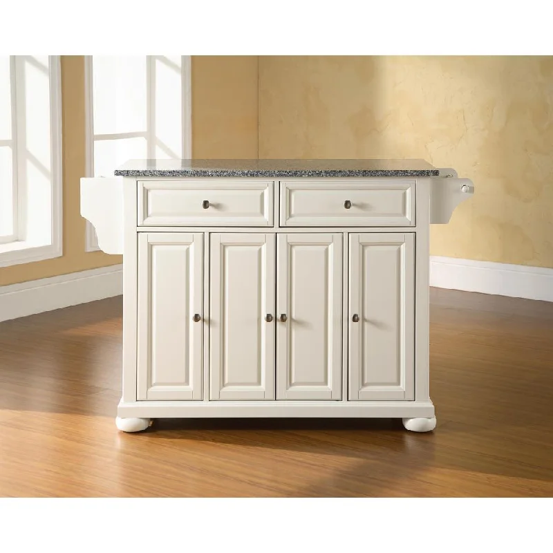 Alexandria Granite Top Full Size Kitchen Island/Cart White/Gray