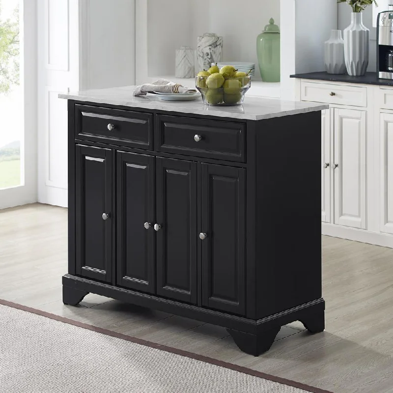 Avery Kitchen Island/Cart Distressed Black/ White Marble