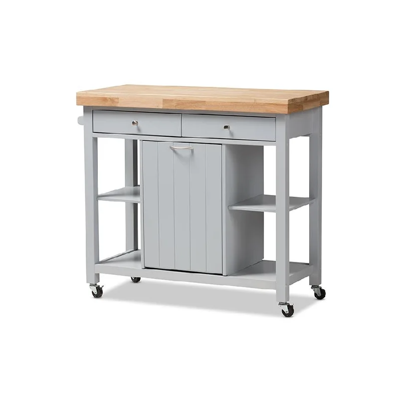 Baxton Studio Hayward Coastal and Farmhouse Light Grey Wood Kitchen Cart