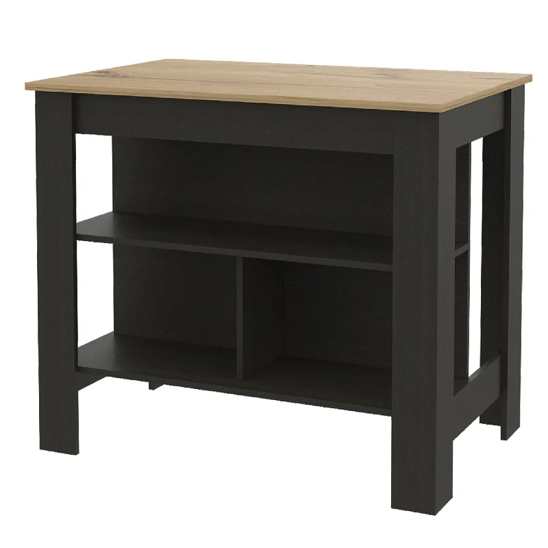 Black and Oak 41" Kitchen Island With Storage