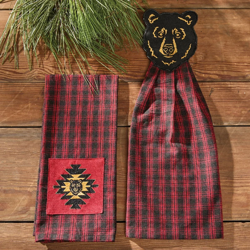 Black Bear Red Dawn Bear Patch Dishtowel Set of 6 - Park Designs