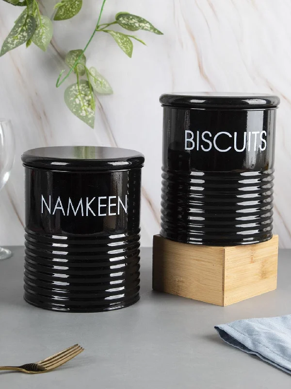 Biscuits & Namkeen Jar Set Of 2 ( Black, Each 1700 Ml )