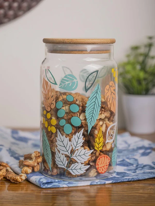 Borosilicate Glass Jar - 950Ml, Leaf Prints