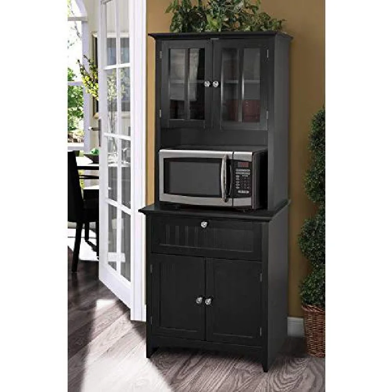 Buffet and Hutch with Framed Glass Doors and Drawer in Black