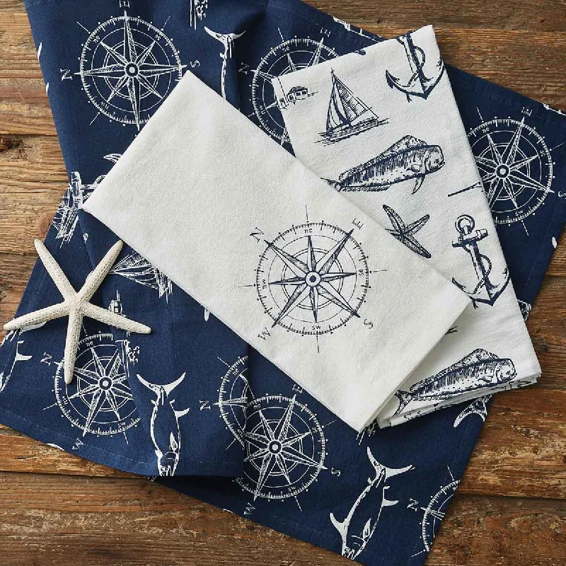 Captain's Quarters Dishtowel - Navy Set of 2  Park Designs