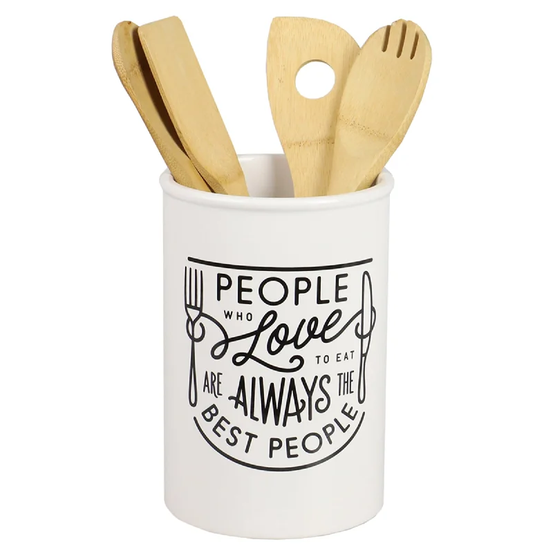 Love Ceramic Utensil Crock, White