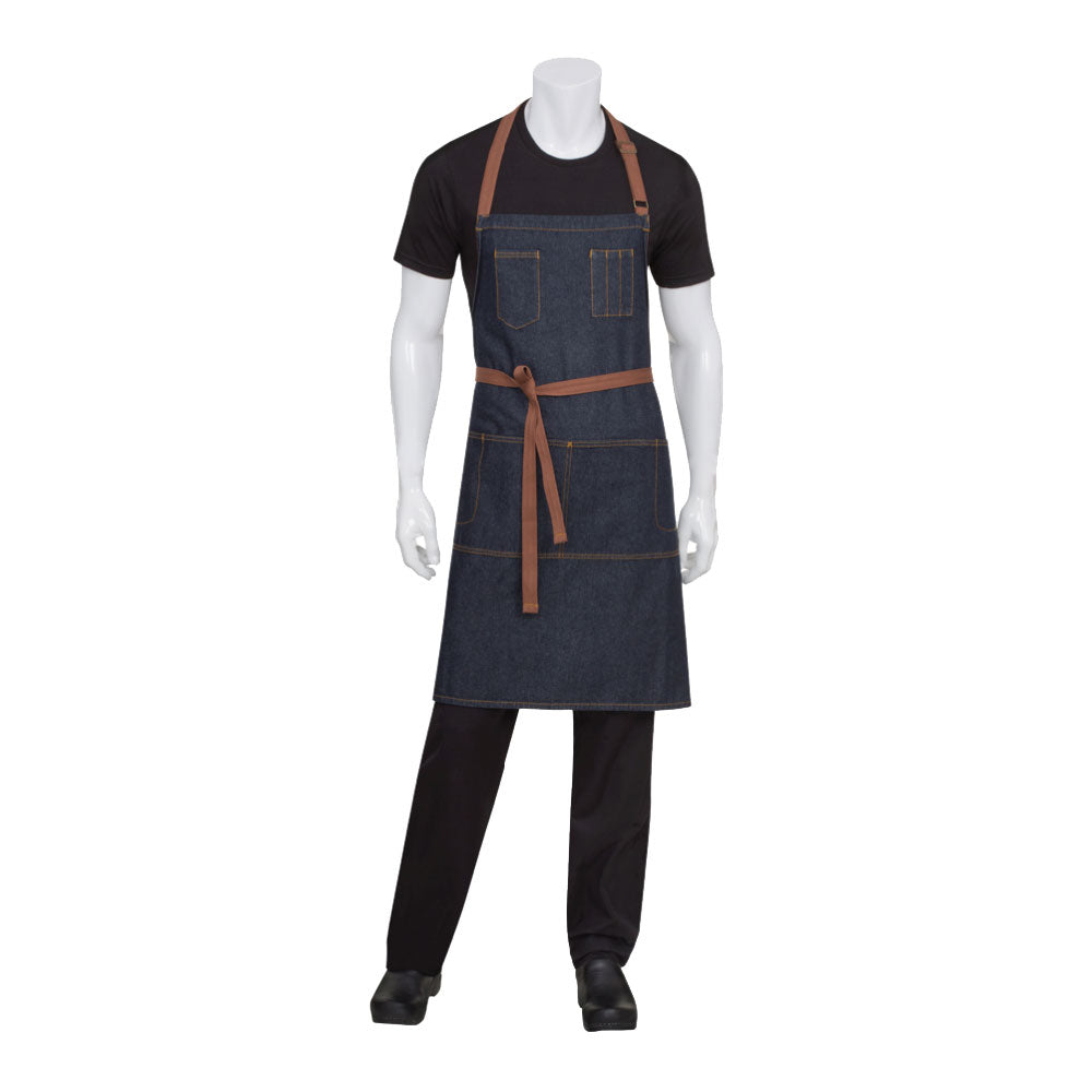 Chef Works AB035-BLK Memphis Bib Apron w/ Multi Pocket, Black Denim