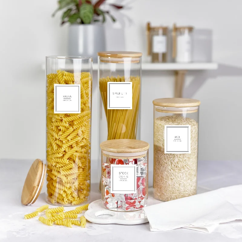 Labelled Glass and Bamboo Food Storage Jar Bundle