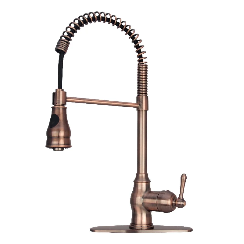 Copper Pre-Rinse Spring Kitchen Faucet, Single Level Solid Brass Kitchen Sink Faucets with Pull Down Sprayer - AK96518-D-AC