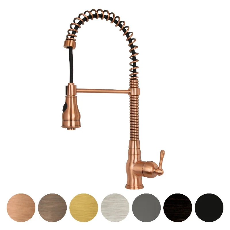 Copper Pre-Rinse Spring Kitchen Faucet, Single Level Solid Brass Kitchen Sink Faucets with Pull Down Sprayer - AK96518A-C