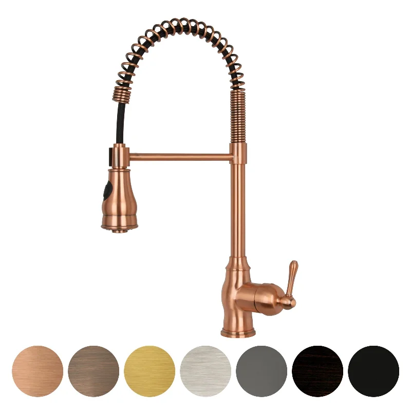 Copper Pre-Rinse Spring Kitchen Faucet, Single Level Solid Brass Kitchen Sink Faucets with Pull Down Sprayer - AK96518C