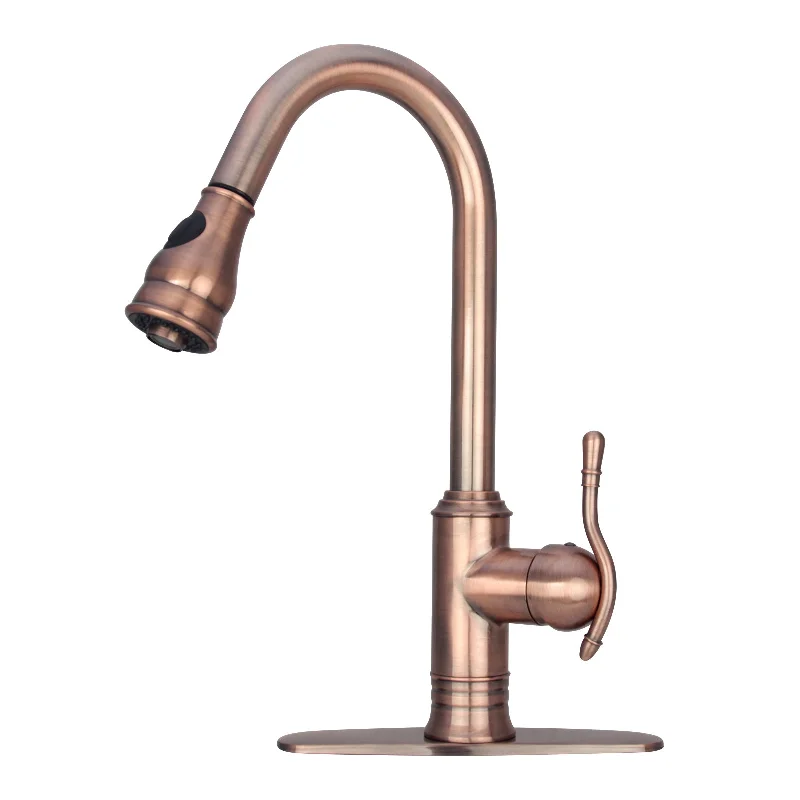 Copper Pull Out Kitchen Faucet, Single Level Solid Brass Kitchen Sink Faucets with Pull Down Sprayer - AK96415-D-AC