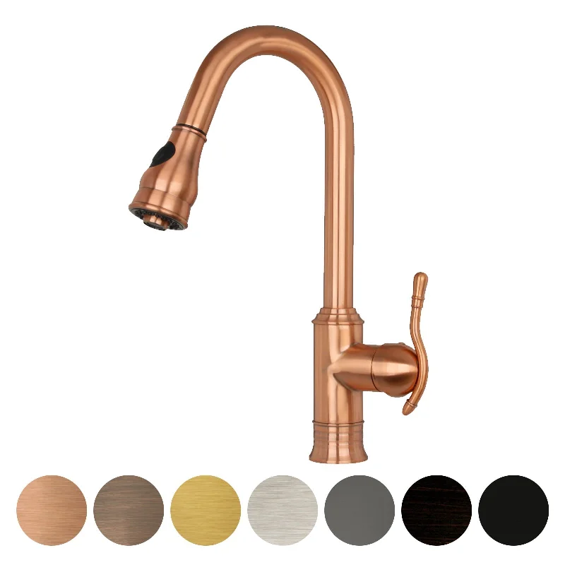 Copper Pull Out Kitchen Faucet, Single Level Solid Brass Kitchen Sink Faucets with Pull Down Sprayer - AK96415C