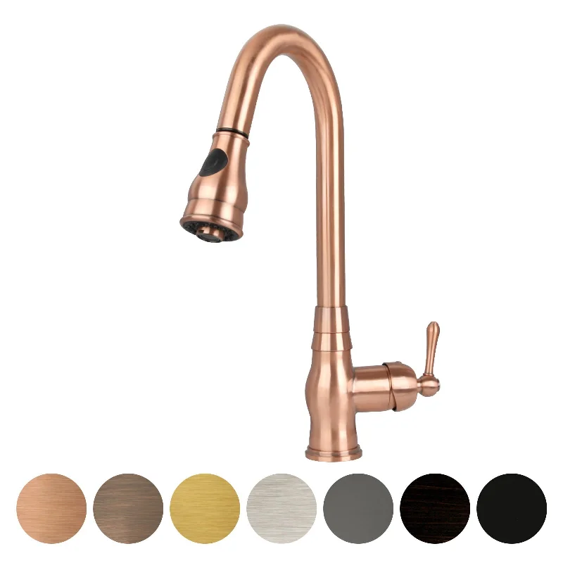 Copper Pull Out Kitchen Faucet, Single Level Solid Brass Kitchen Sink Faucets with Pull Down Sprayer - AK96418C