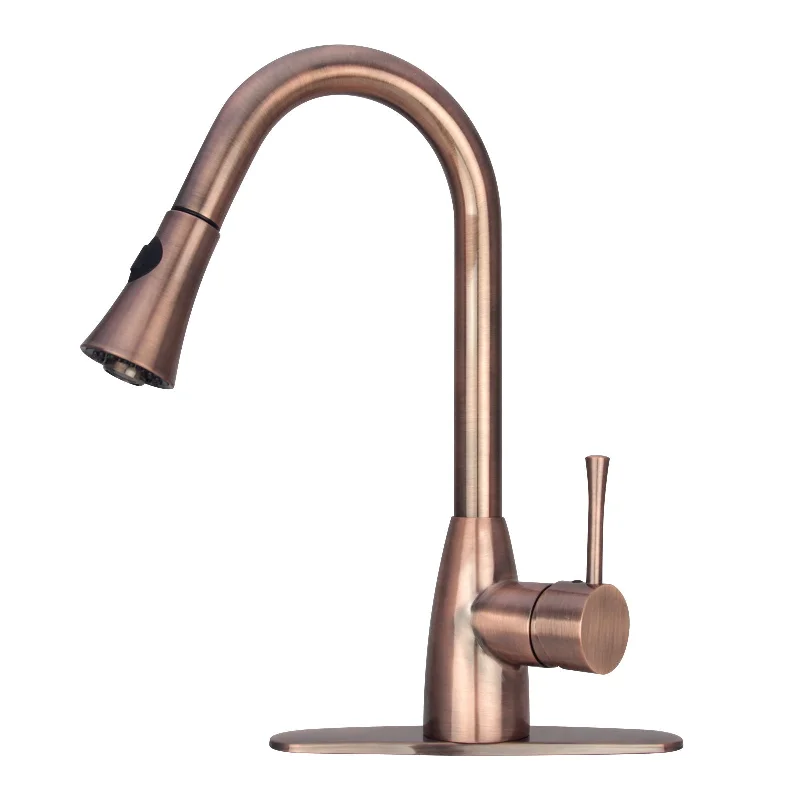 Copper Pull Out Kitchen Faucet, Single Level Solid Brass Kitchen Sink Faucets with Pull Down Sprayer - AK96455-D-AC