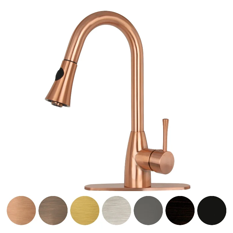 Copper Pull Out Kitchen Faucet, Single Level Solid Brass Kitchen Sink Faucets with Pull Down Sprayer - AK96455C