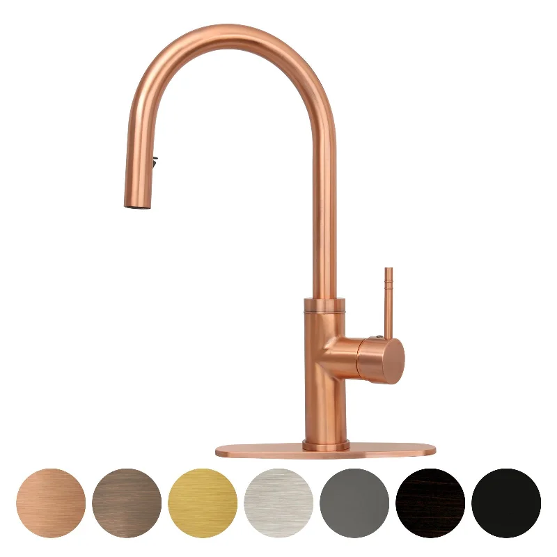 Copper Pull Out Kitchen Faucet with Deck Plate, Single Level Solid Brass Kitchen Sink Faucets with Pull Down Sprayer-AK96416C