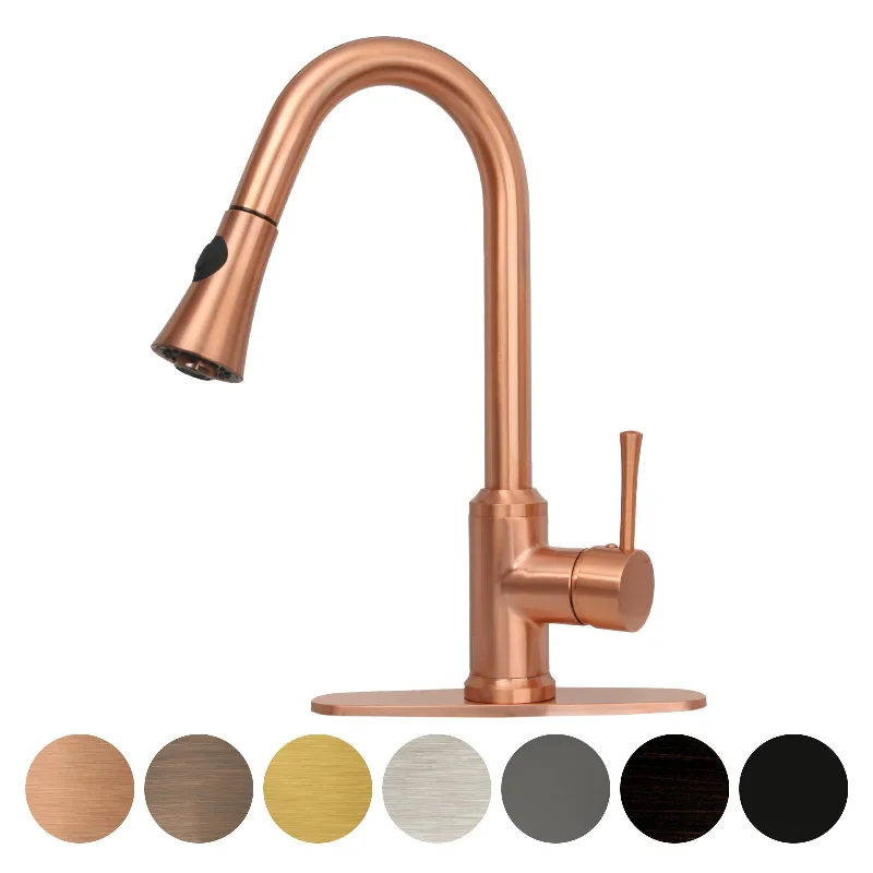 Copper Pull Out Kitchen Faucet with Deck Plate, Single Level Solid Brass Kitchen Sink Faucets with Pull Down Sprayer-AK96466C