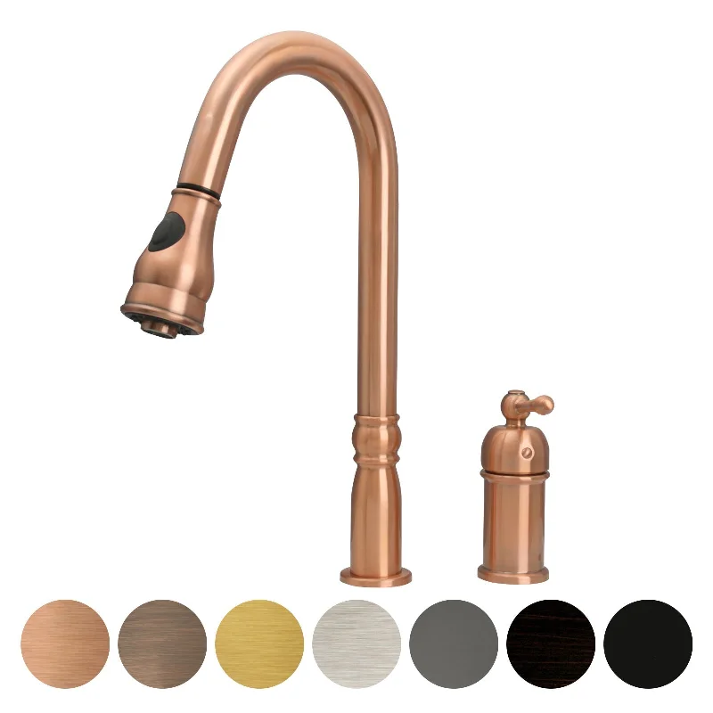 Copper Pull Out Kitchen Faucet with in-Deck Handle, Single Level Solid Brass Kitchen Sink Faucets with Pull Down Sprayer-AK97918