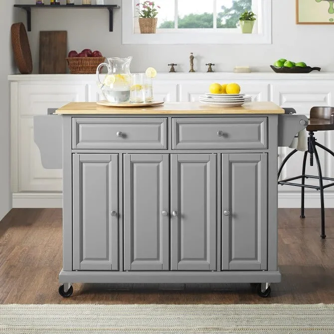 Crosley Furniture Full Size Kitchen Cart With Natural Wood Top Grey