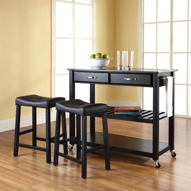 Crosley Furniture Granite Top Kitchen Prep Cart With Uph Saddle Stools