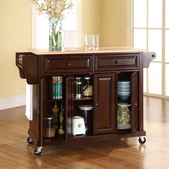 Crosley Furniture Kf30001ema Full Size Kitchen Cart With Natural Wood Top