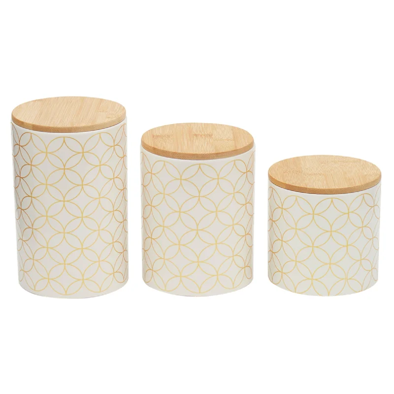 Vescia 3 Piece Ceramic Canister Set with Bamboo Top, White